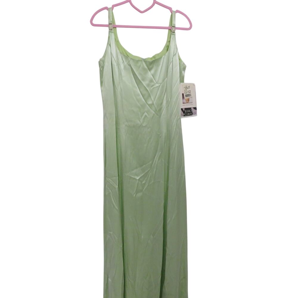 Jessica McClintock Women Sz 11/12 Light Green Satin Maxi Formal Prom Gown Dress